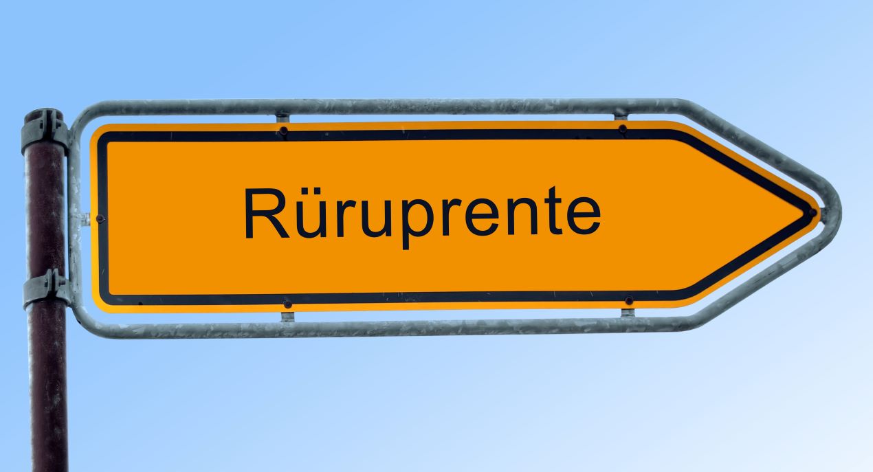 Gelbes Straßenschild mit der Aufschrift „Rürup-Rente“, das auf Wege zur Rürup Rente Kündigung hinweist.